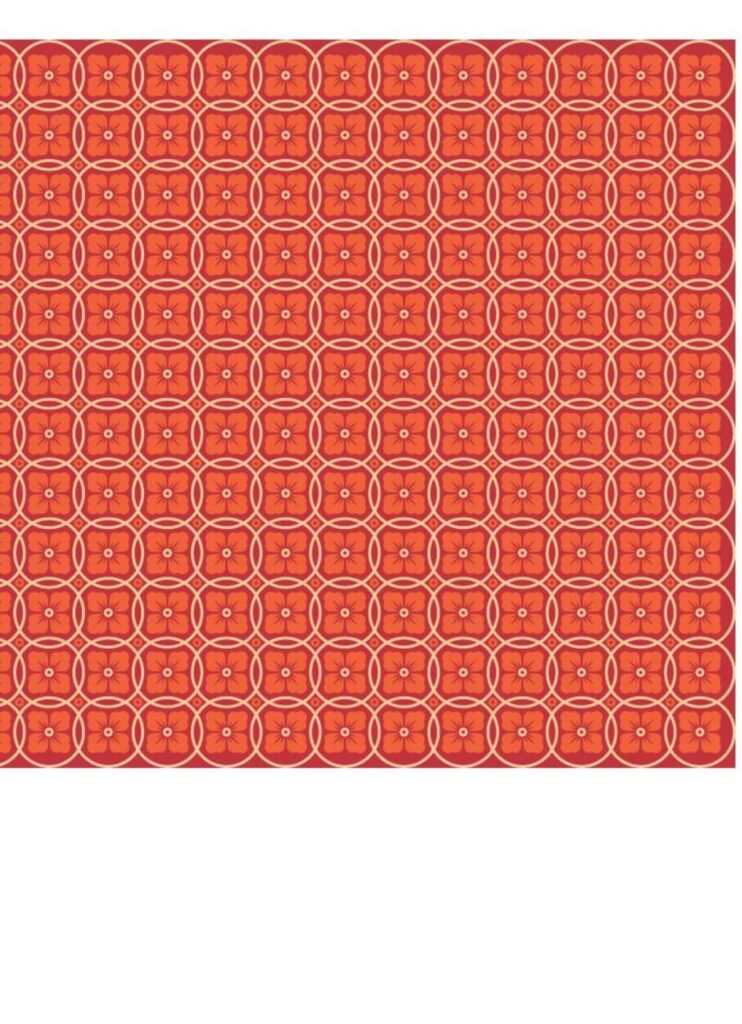 Asian Floral Orange, Red, and White Pattern