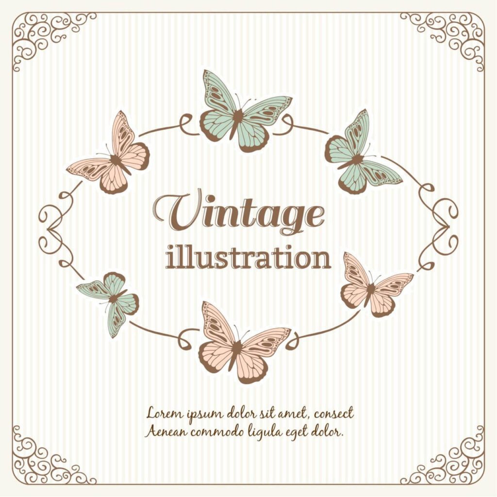 Vintage frame with butterflies and typography