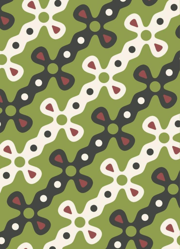 Vintage Green, Black and White Pattern