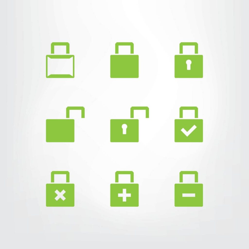 Set of green lock icons