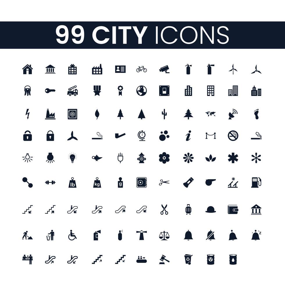 99 City Icons Set. City Icons Pack. Collection of Icons. Editable vector stroke. Stock Free