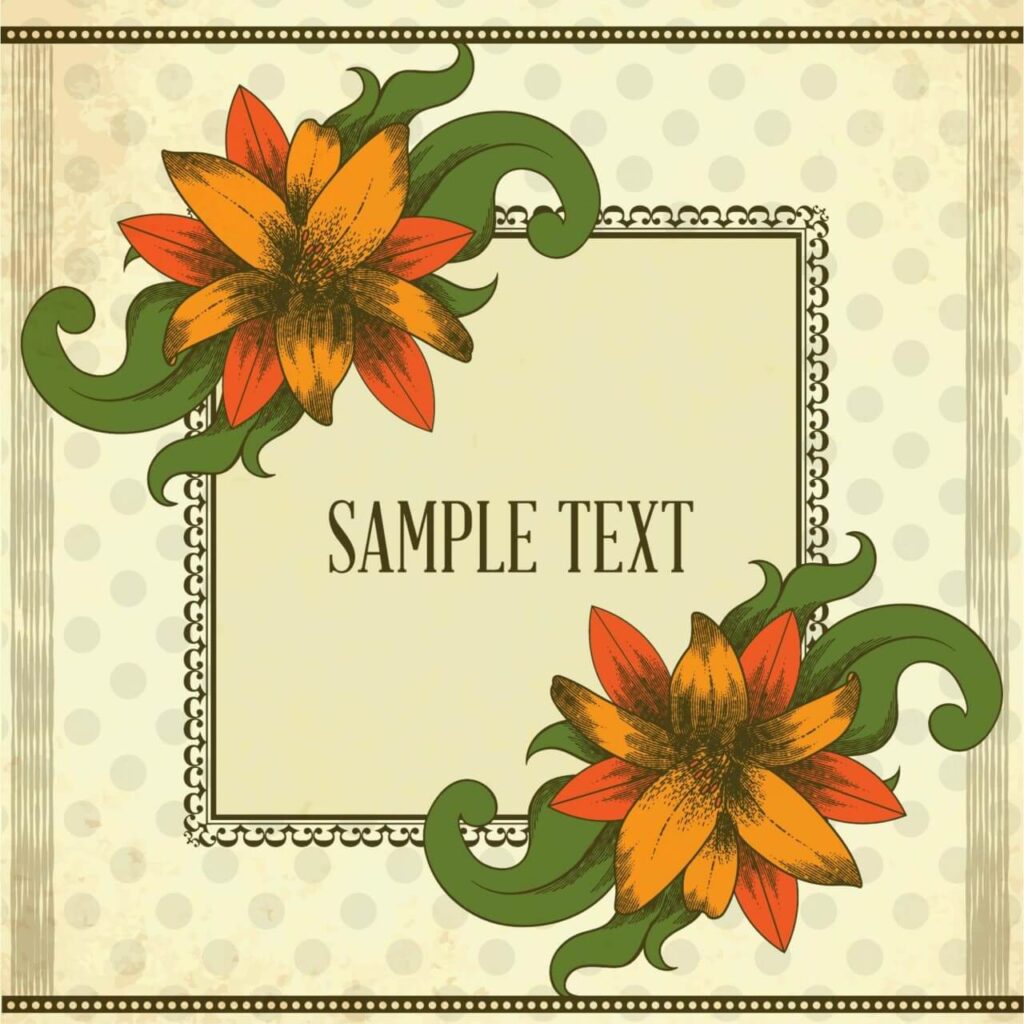 Vintage illustration with vintage flowers and frame