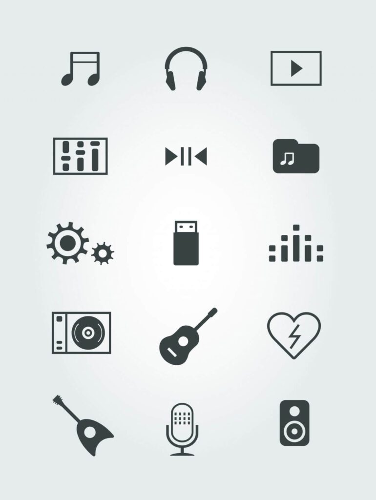 Vector free music instruments icons set for design