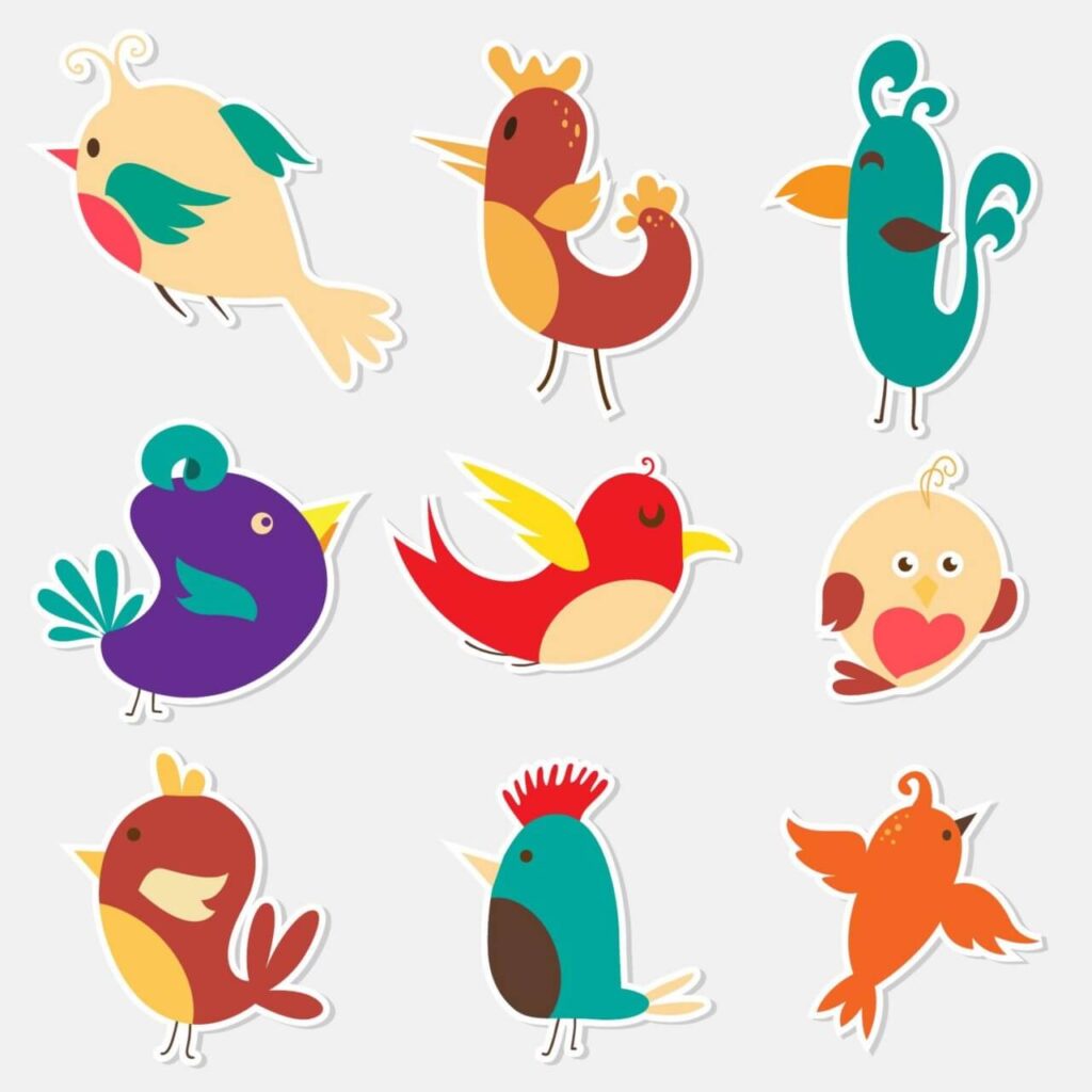 Cute sticker birds vector set