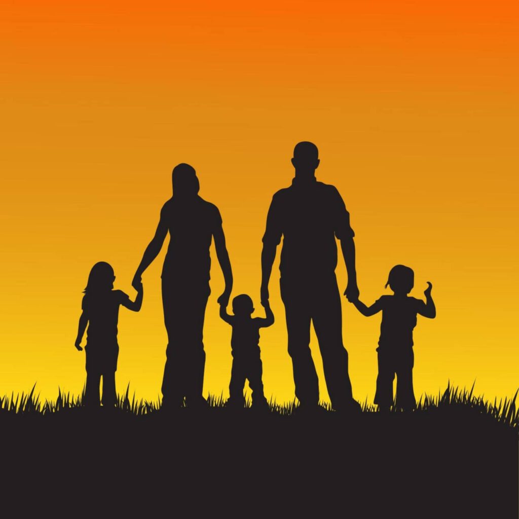 Family with children silhouette illustration