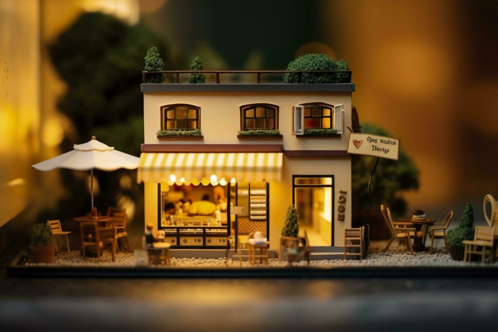 A charming and cozy coffee shop Set beside a busy highway with Warm and golden sunset light, and a Picturesque sunset view with vibrant colors. AI Generative Stock Free