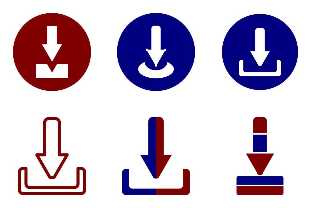 a collection of download icons, symbols or buttons for downloading files Stock Free