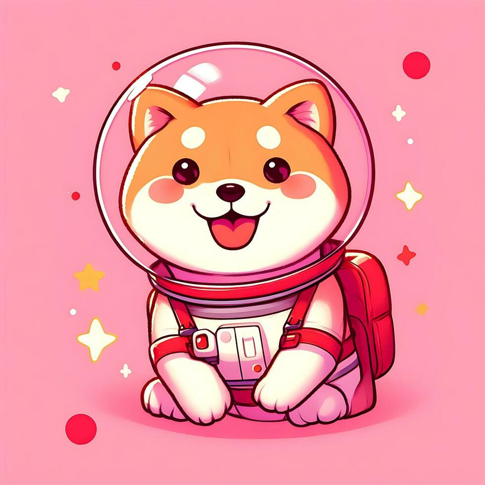 a cute happy shiba inu astronaut on a pink background, digital art Stock Free