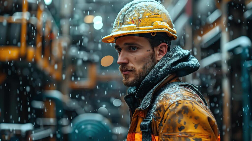 A hardworking male worker is busy at work inside a factory. . Stock Free