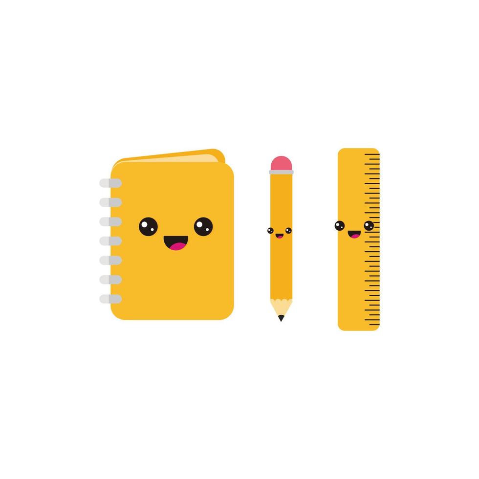 a set of cute and modern books, pencils, rulers, school icons Stock Free