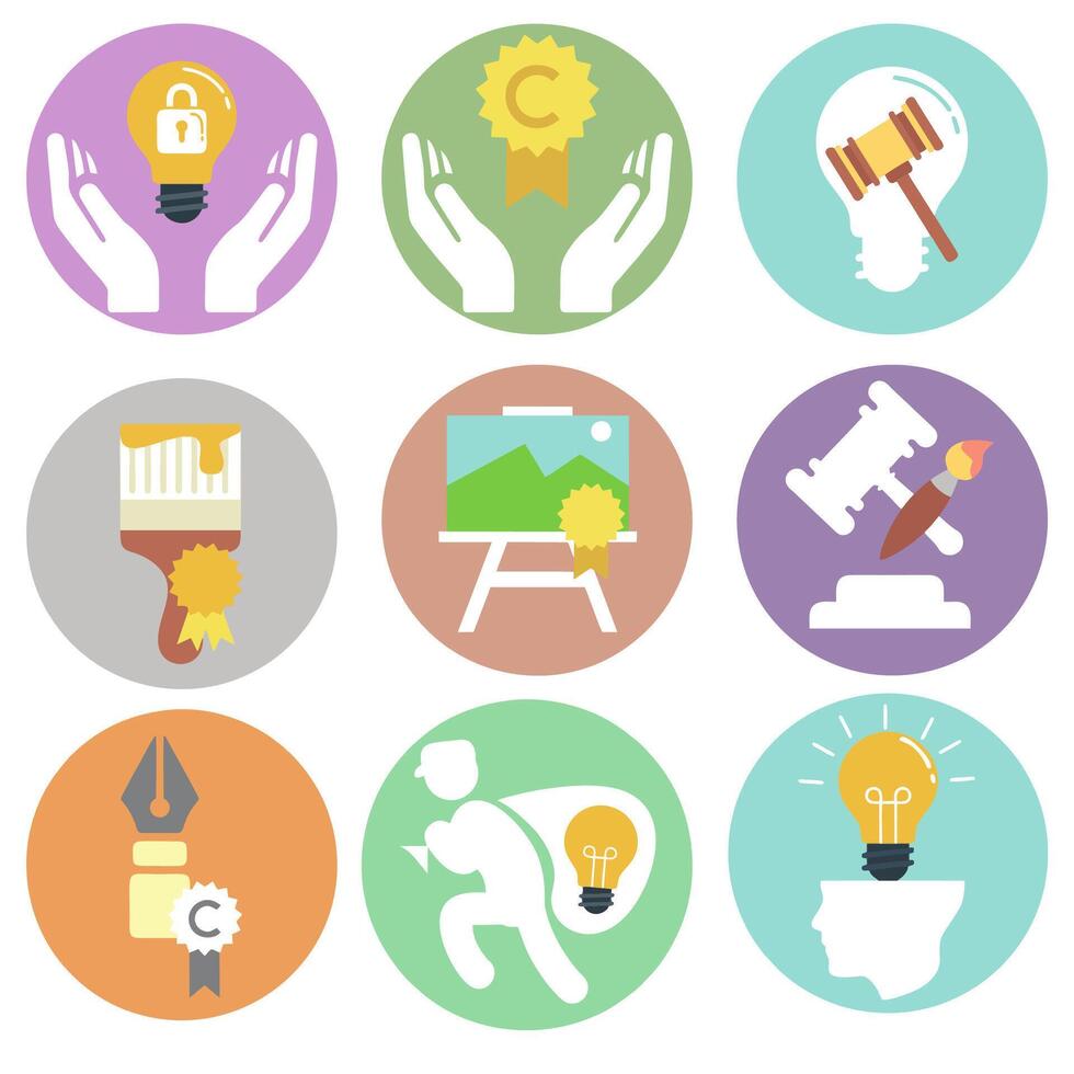 a set of flat icons depicting various types of business Stock Free