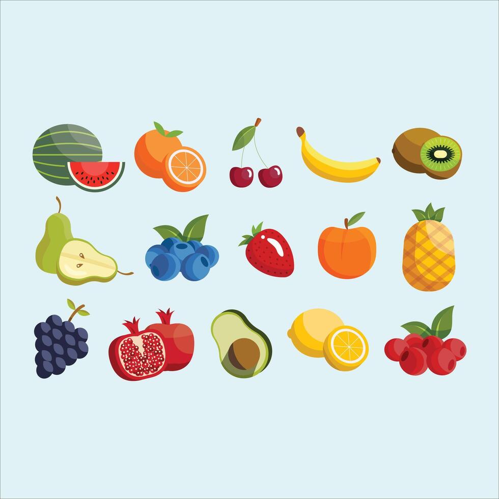 a set of fruit icons on a blue background Stock Free