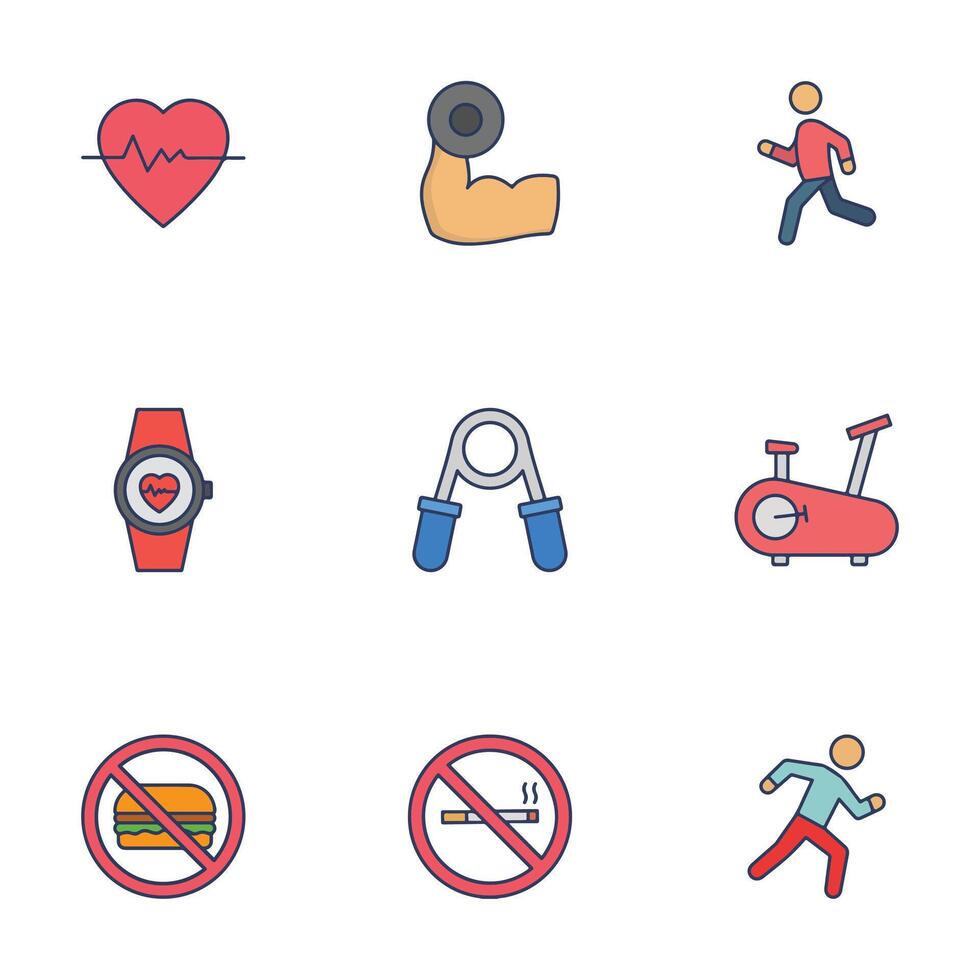 A set of Health and Fitness icons and badges in a trendy linear style Stock Free