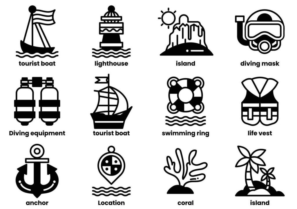 A set of icons for various water sports and activities Stock Free