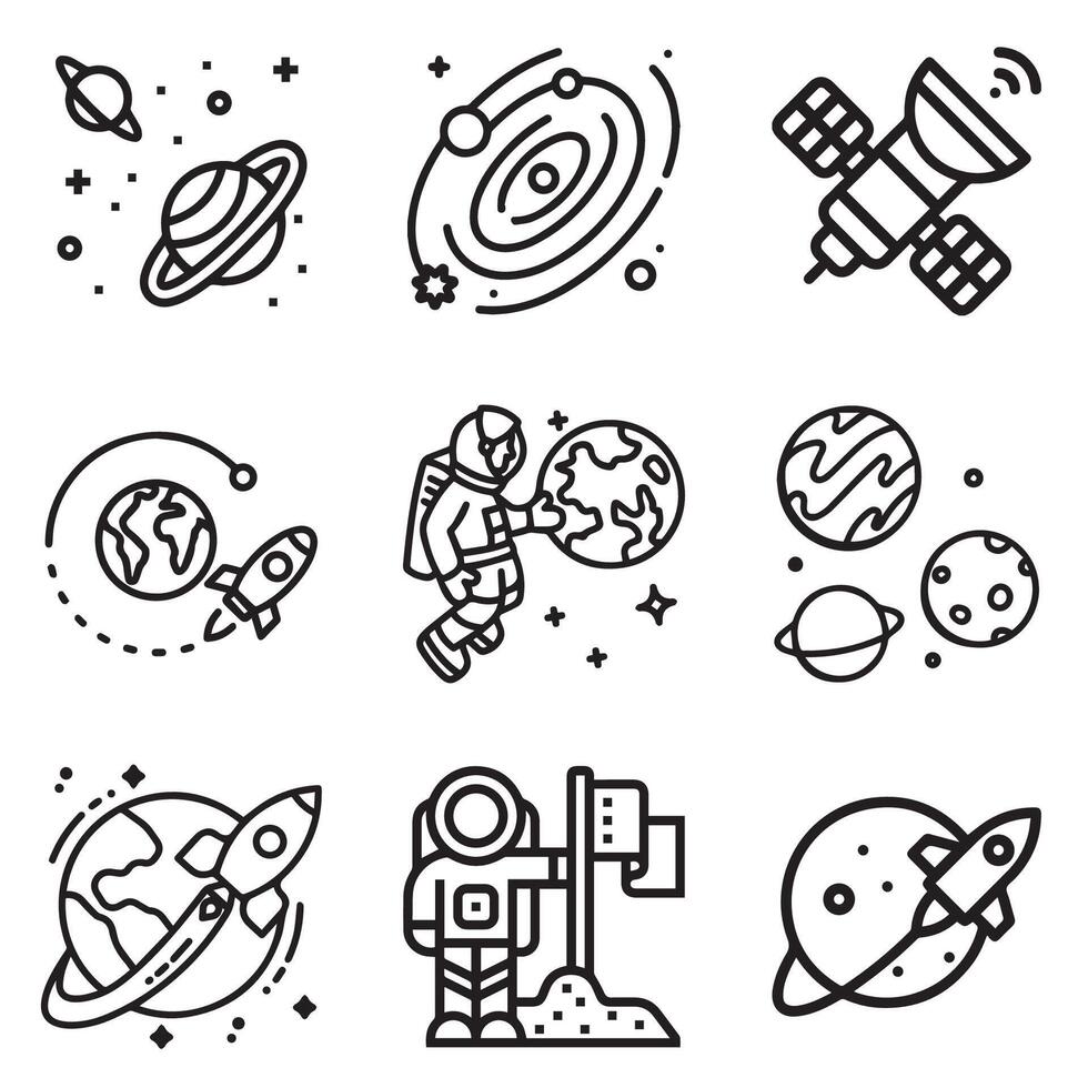 A set of space icons and badges in a trendy linear style Stock Free