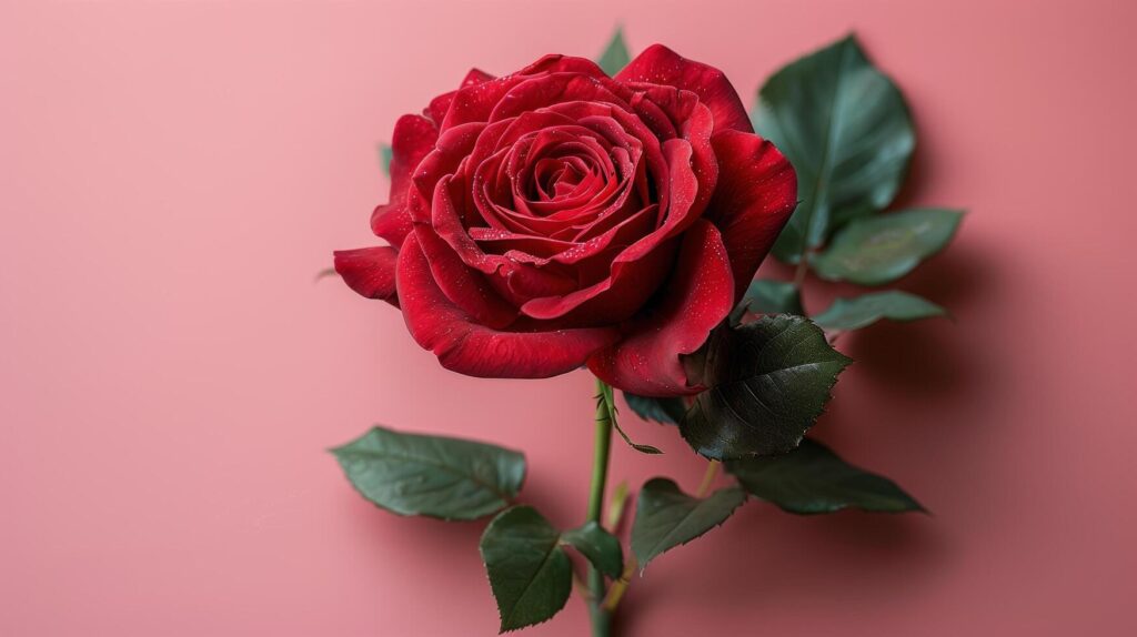 A Single Red Rose on a Pink Background Stock Free