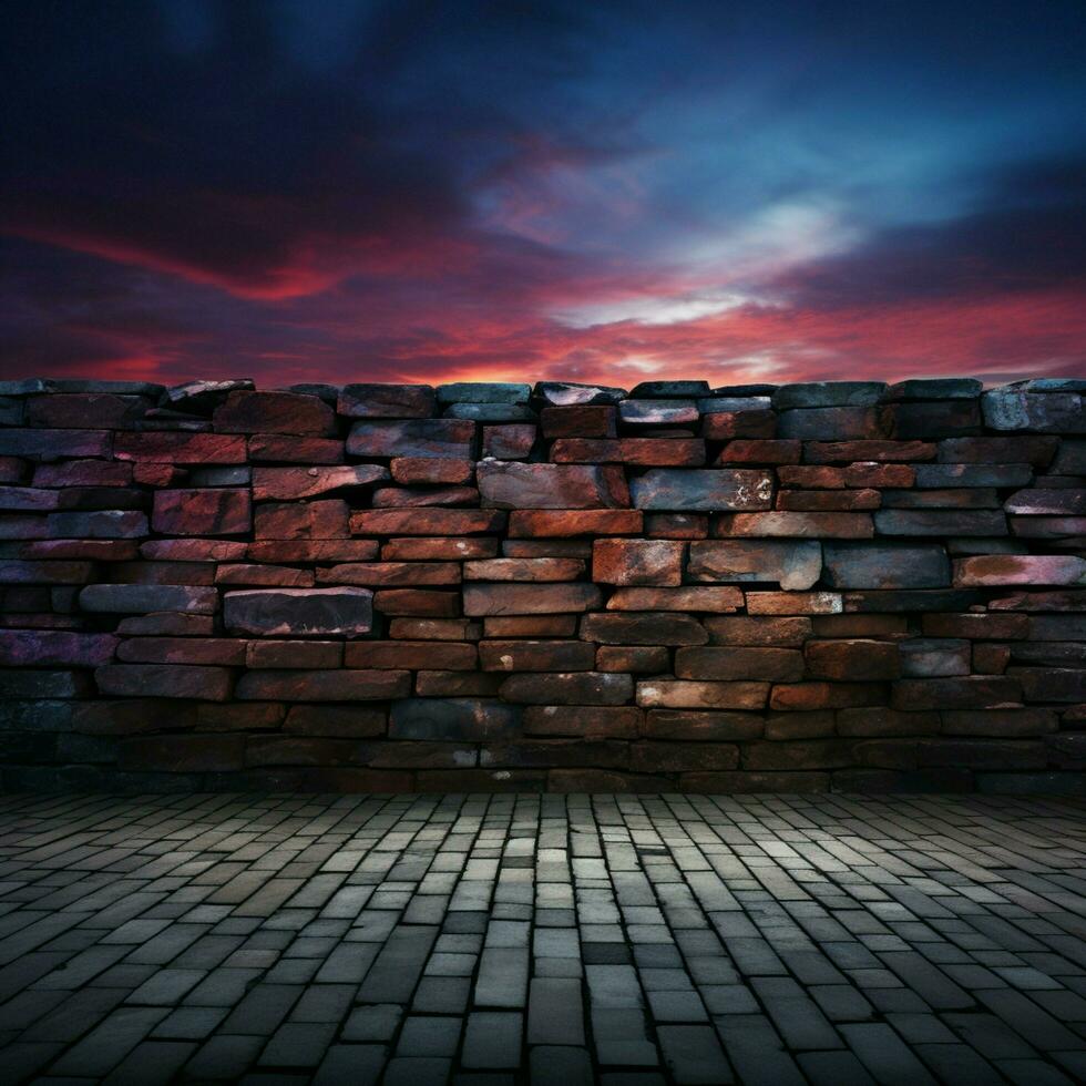 A wall of twilight hues, with bricks embodying a sense of subdued drama For Social Media Post Size AI Generated Stock Free