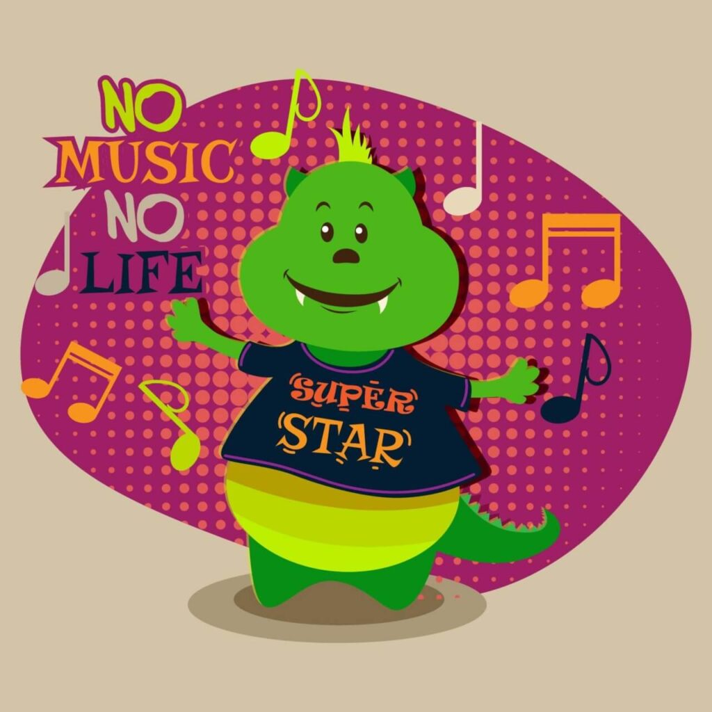 Music illustration with cute monster