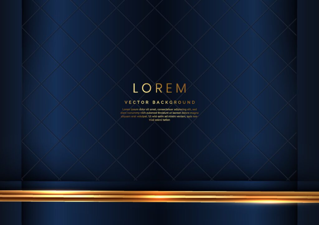 Abstract 3d modern luxury template dark blue background with golden line light sparkle. Vector illustration Free Vector