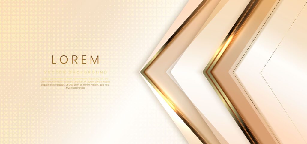 Abstract 3d modern luxury template gold color and gold arrow background with golden glitter line light sparkle. Free Vector