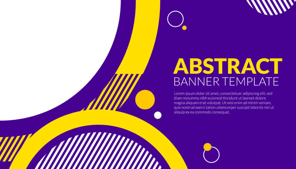 Abstract banner background vector illustration with circle purple blue and yellow color combination and copy space for advertising or backdrop Free Vector