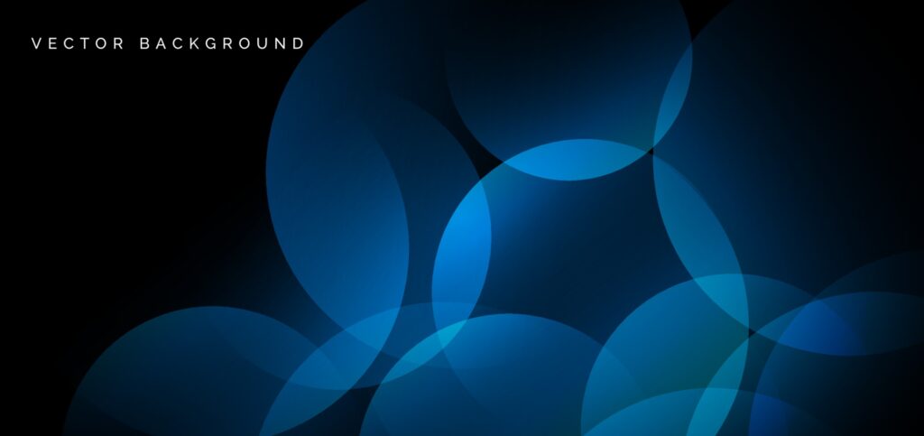 Abstract blue geometric circles overlapping on black background. Technology concept. Free Vector