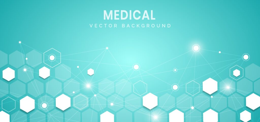 Abstract blue hexagon pattern background. Medical and science concept and health care icon pattern. Free Vector