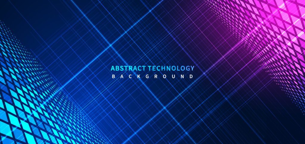 Abstract blue stripe glowing lines background with decoration square pattern. Free Vector