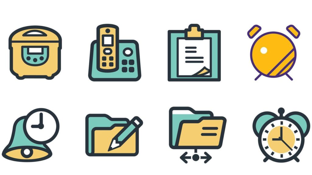 Abstract business and daily life vector art icons colored and outlined Stock Free