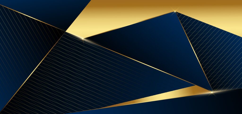 Abstract dark blue design geometric background decor golden lines with copy space for text. Luxury style. Free Vector