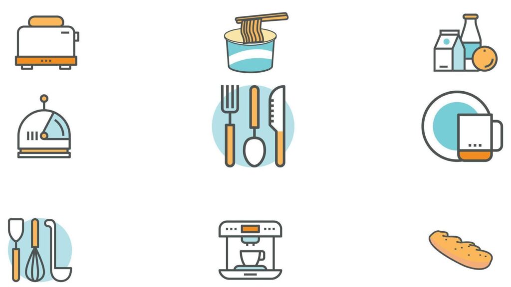 Abstract food and beverage duetone icon set vector Stock Free