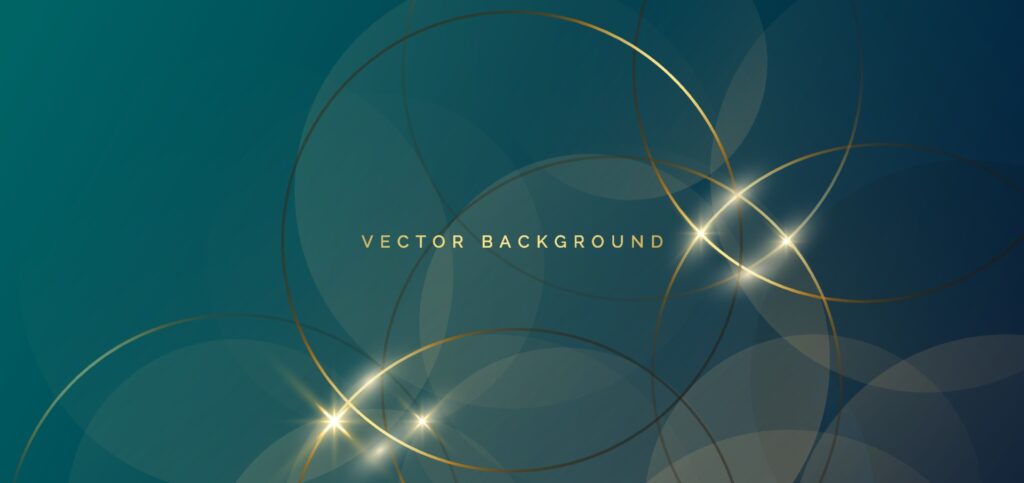 Abstract gold circles lines overlapping on green background. Luxury concept. Free Vector