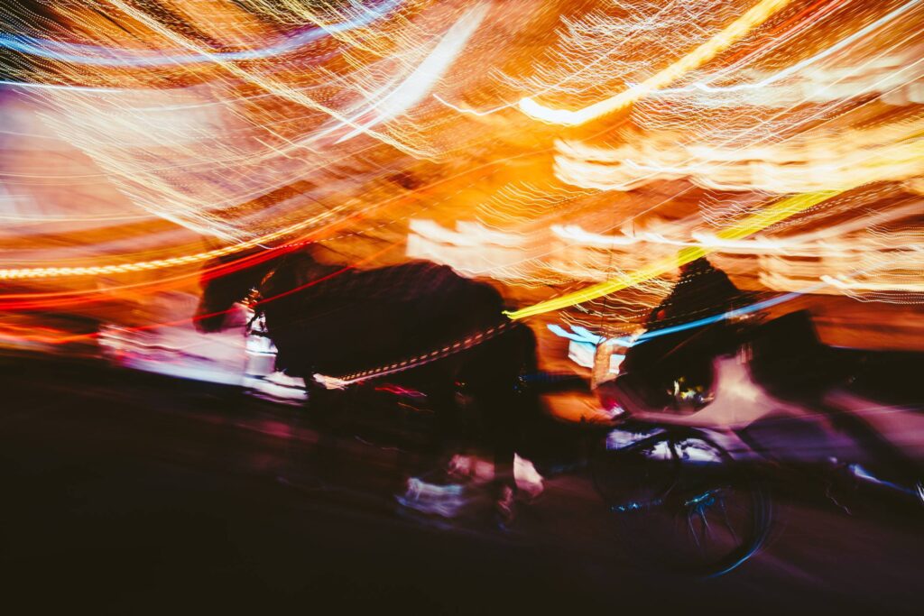 Abstract Horse-drawn Carriage at Night in Parizska Street, Prague Free Photo