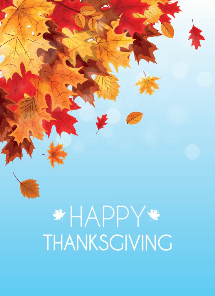 Abstract Vector Illustration Autumn Happy Thanksgiving Background with Falling Autumn Leaves Free Vector