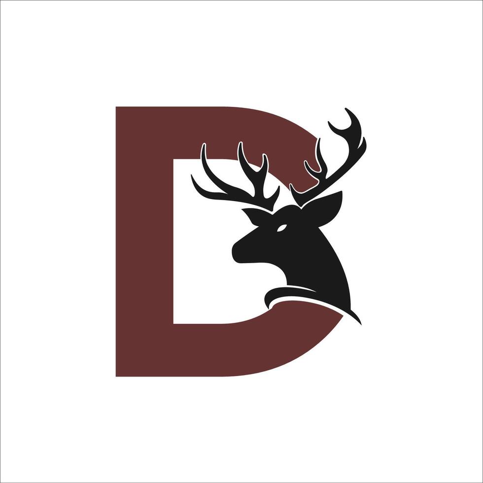 Abstract letter D icon logo with negative space image of Deer Head Stock Free