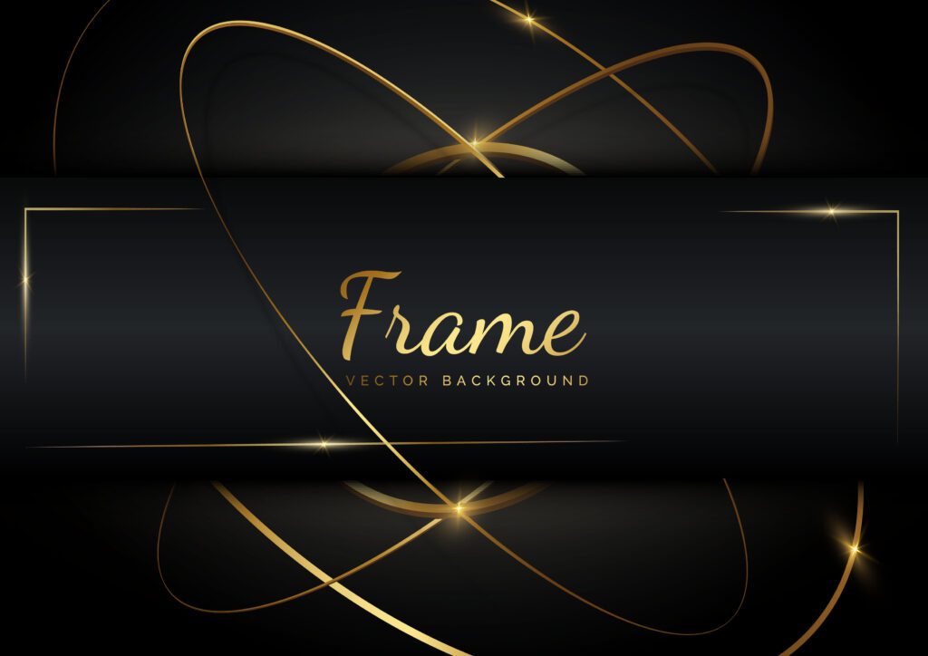 Abstract luxury gold rings overlapping background with light effect. Frame background. Free Vector