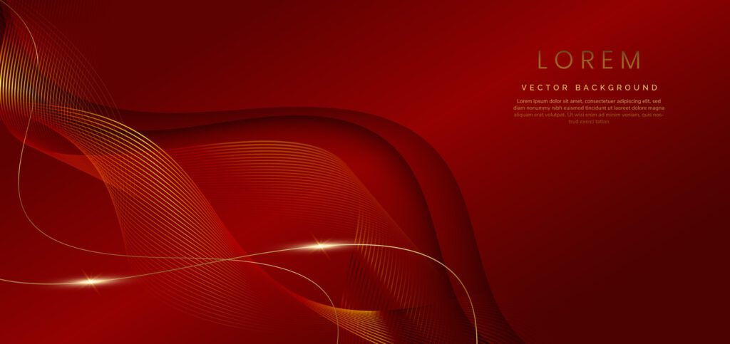 Abstract luxury golden lines curved overlapping on dark red background. Template premium award design. Vector illustration Free Vector