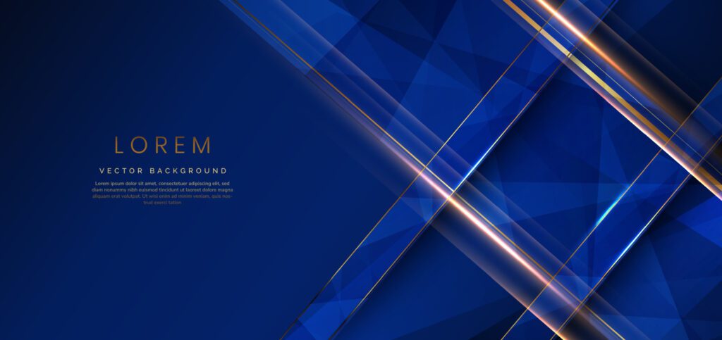 Abstract luxury golden lines diagonal overlapping on dark blue background. Template premium award design. Free Vector