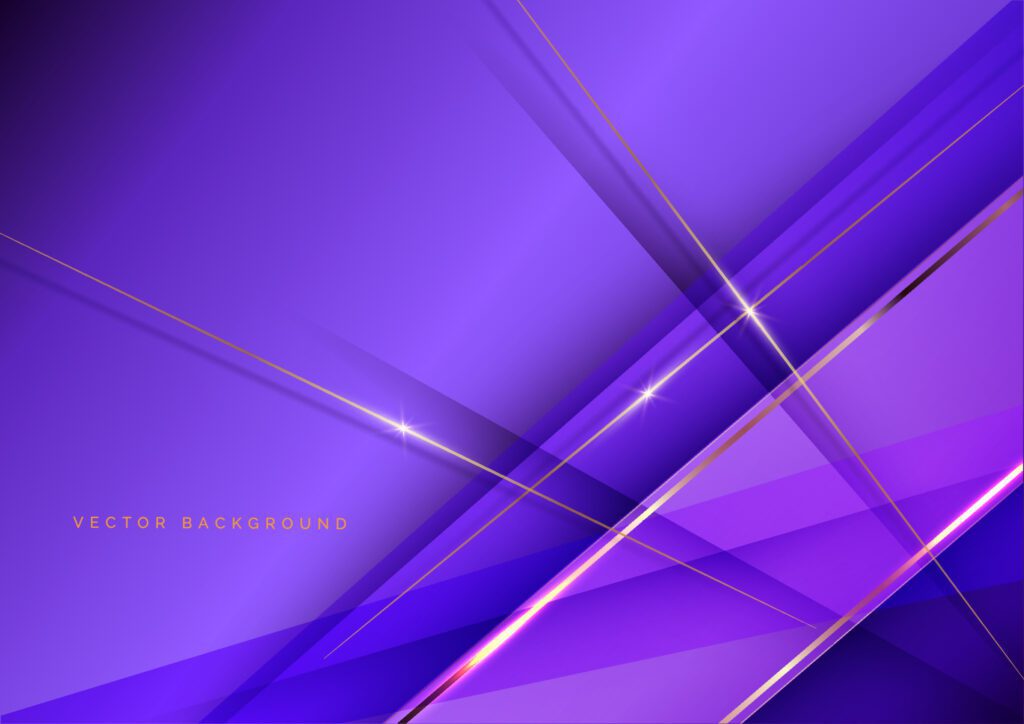 Abstract luxury purple elegant geometric diagonal overlay layer background with golden lines. Free Vector