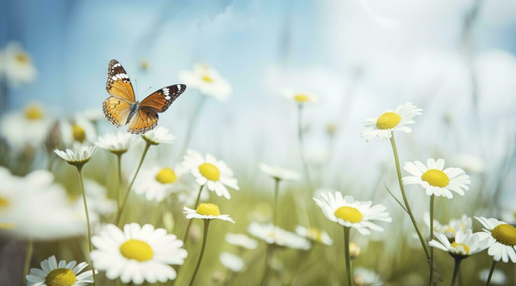 abstract nature spring Background. spring flower and butterfly, generate ai Stock Free