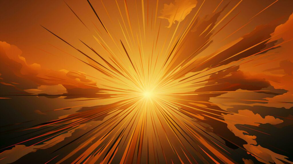 Abstract orange retro sun rays on sky background Stock Free