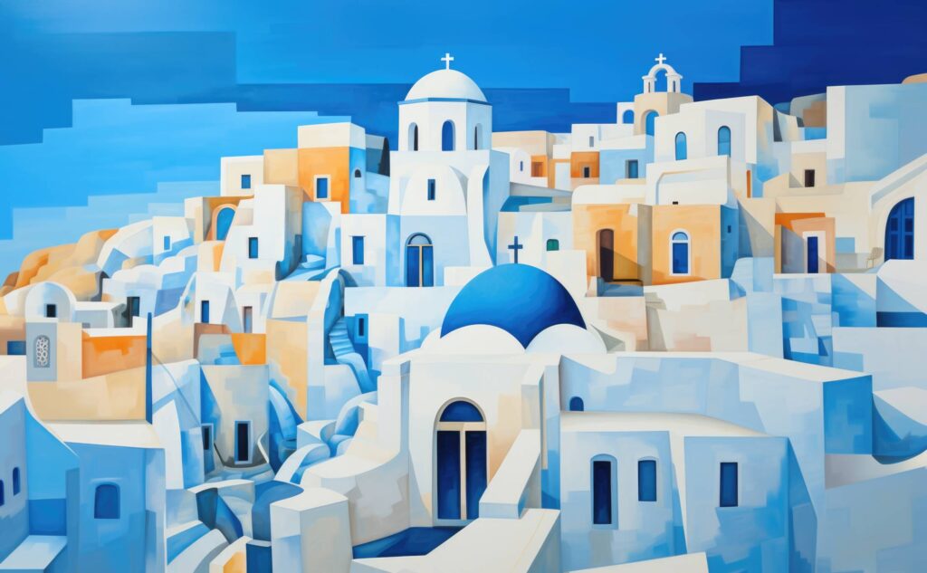 Abstract Painting of Beautiful Santorini Architecture Greece Stock Free