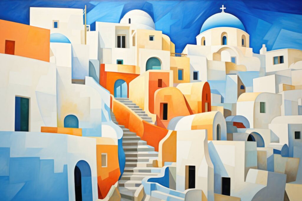 Abstract Painting of Santorini in Greece Stock Free