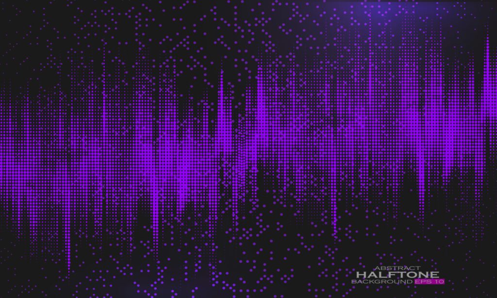 Abstract purple halftone background with sparkling light Free Vector