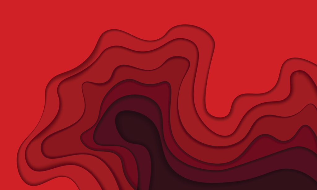 Abstract red wave in paper cut style background. Free Vector