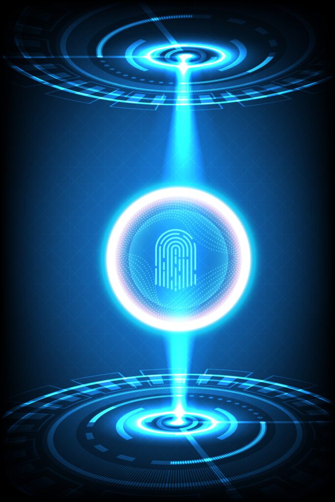 vector abstract security system concept with fingerprint on technology background. Free Vector