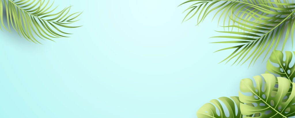 Abstract summer banner design with tropical leaves background Free Vector