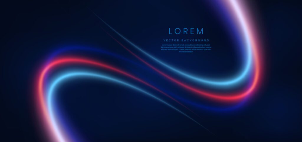 Abstract technology futuristic glowing blue and red light lines with speed motion blur effect on dark blue background. Free Vector