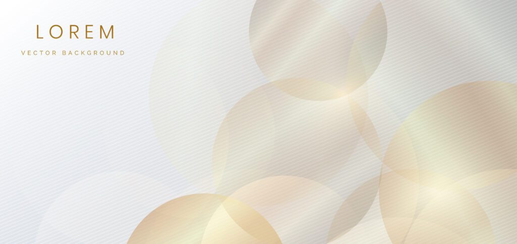 Abstract white background with golden circles overlay and lighting. Free Vector