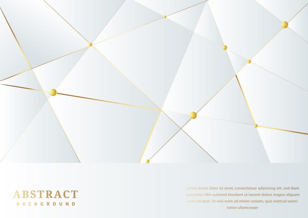 Abstract white banner with triangles and gold lines background Free Vector